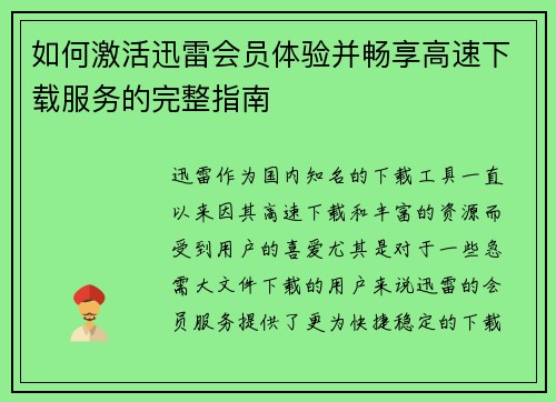 如何激活迅雷会员体验并畅享高速下载服务的完整指南 如何激活迅雷会员体验并畅享高速下载服务的完整指南